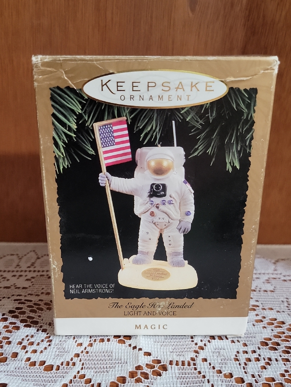 1994 Keepsake Ornament Astronaut with American Flag -Light And Sound